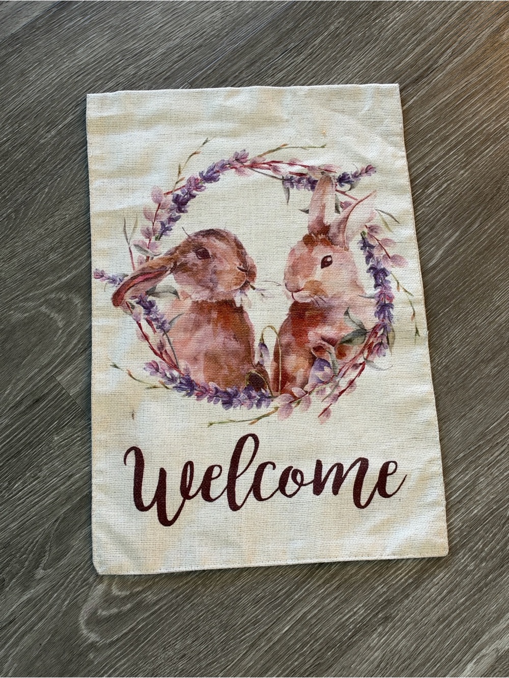 Welcome Bunny Floral Wall Decor - Cream and Pink